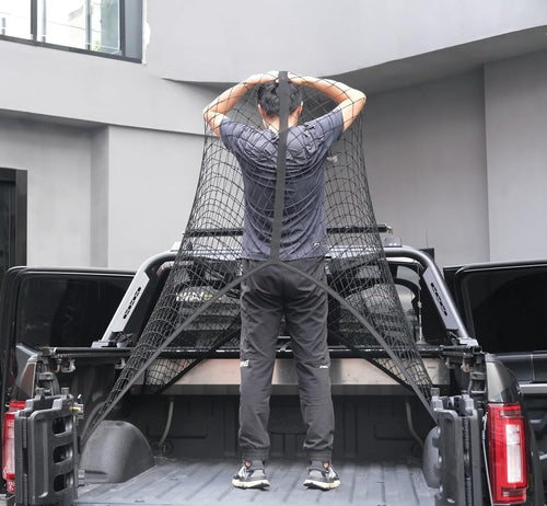 Highly Elastic Cargo Net, 4'x6' Stretches to 8'x12, Suitable for 6.5ft - 8.1ft Long Bed Trucks, Trailers (Lager Double Layer)