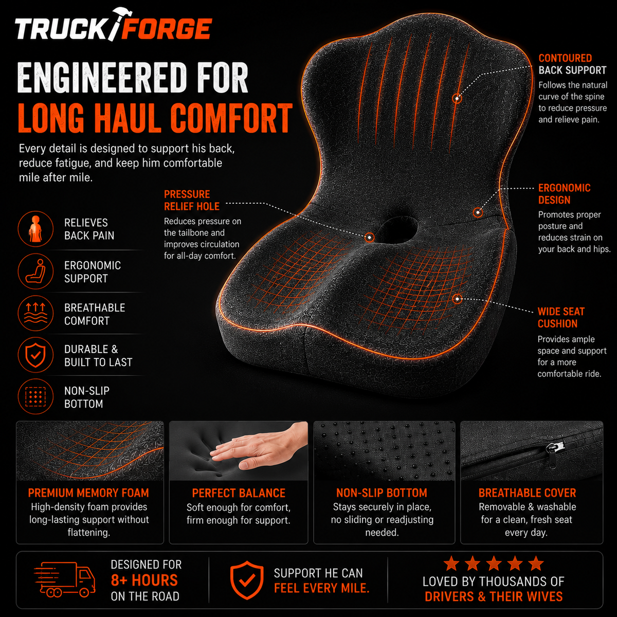 TruckForge LongHaul™ Seat Cushion